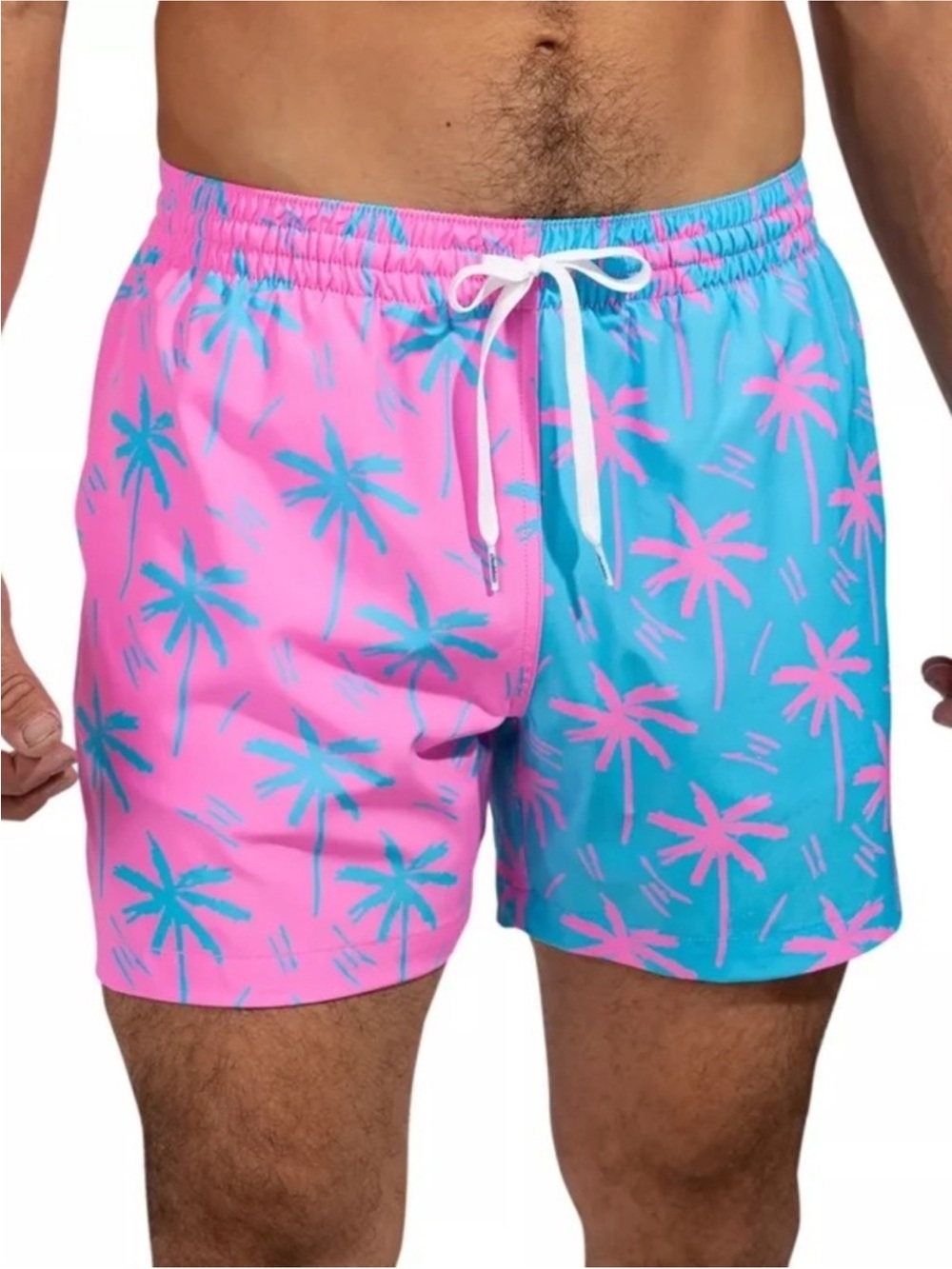chubbies Pink and Blue Palm-Print Swim Trunks
